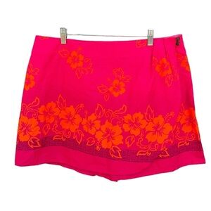VTG Hilo Hattie Hawaiian Hibiscus Floral Wrap Skort Bright Pink Orange XL GUC